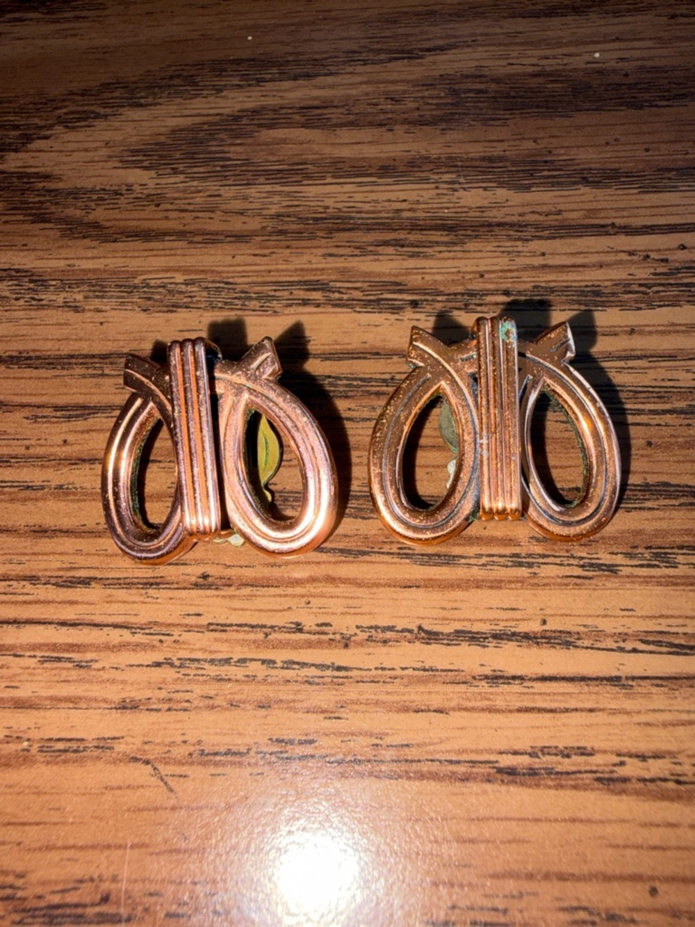 Renoir copper clip on earrings, Pretzel Shape, MCM